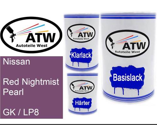 Nissan, Red Nightmist Pearl, GK / LP8: 500ml Lackdose + 500ml Klarlack + 250ml Härter - Set, von ATW Autoteile West.